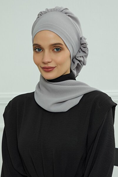 Aisha's Design عمامة جاهزة من نوع Aerobin مع كشكشة جانبية، طراز ht-73a، لون رمادي