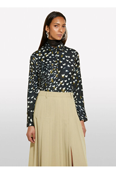 Sisley Cămașă neagră pentru femei cu guler clasic, cu tăietură largă 5v2slq025