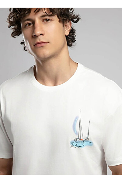 Lee Cooper Ανδρικό μπλουζάκι με στρογγυλή λαιμόκοψη εκρού 252 LCM 242041 KELVIN ECRU