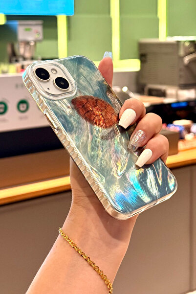 Fibaks Iphone 13/14/15 case holographic caretta turtle pattern shock absorbing camera protected silicone