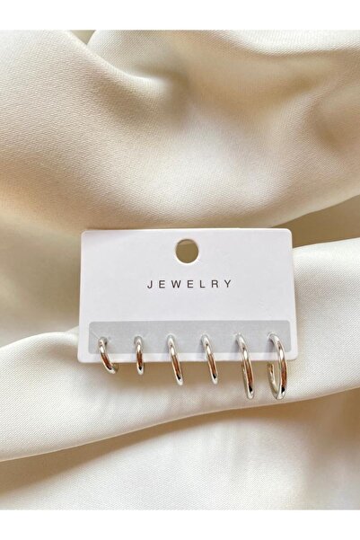 İlraysa 6'lı Gümüş Renk Kadın Halka Küpe