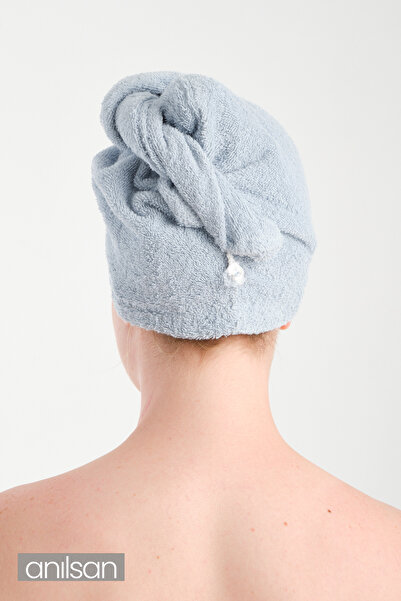 Anılsan 100% бавовняна світло-блакитна рушник-шапочка для сушіння волосся, рушник для голови, рушник для душу, рушник для ванної кімнати, для сушіння мокрого волосся