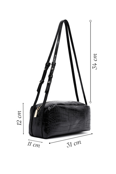 Derimod Kadın Siyah Kroko Desenli Omuz Çantası 25SBD2029E3