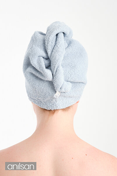 Anılsan 100% бавовняна світло-блакитна рушник-шапочка для сушіння волосся, рушник для голови, рушник для душу, рушник для ванної кімнати, для сушіння мокрого волосся