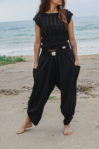 Oiki V Paça Baggy Kadın Pantolon – Bohem Tarzda Rahat Kesim Pamuk/Keten Karışımı