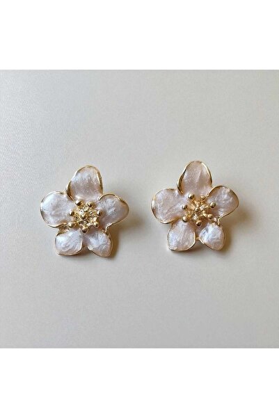 İlraysa ÇİÇEK DESENLİ KREM RENK KADIN KÜPE | YAZLIK ŞIK AKSESUAR | RENK ATMAZ GARANTİLİ KÜPE