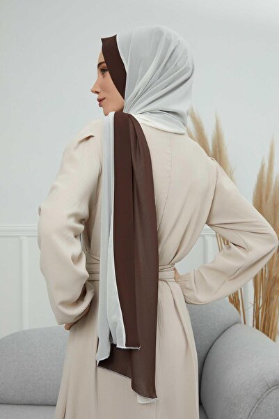 Aisha's Design شال شيفون مزدوج الجوانب، CTS-10، بني - كريمي