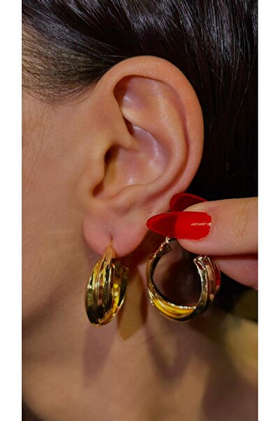 İlraysa ÜÇLÜ HALKA GOLD ŞIK  KÜPE