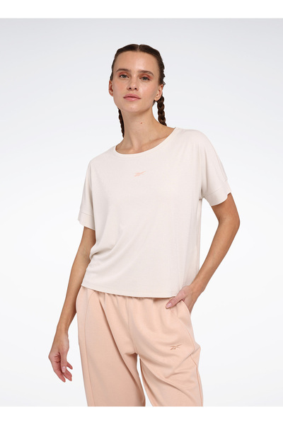 Reebok LC 9045 RELA TEE Bej Yuvarlak Yaka Regular Fit Düz Kadın T-Shirt