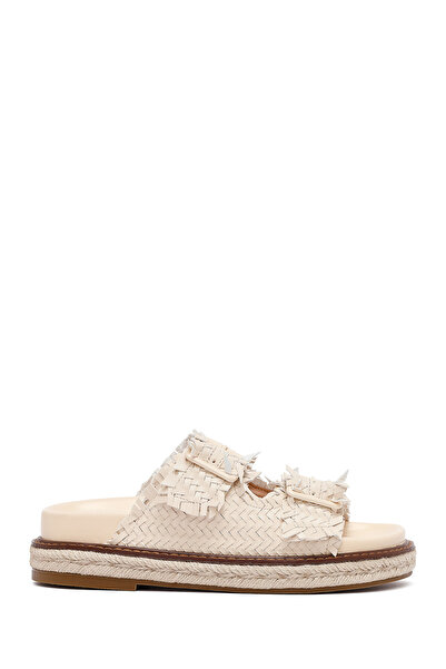 Derimod Women's Beige Thick Soled Knitted Slippers 25Sfd441629