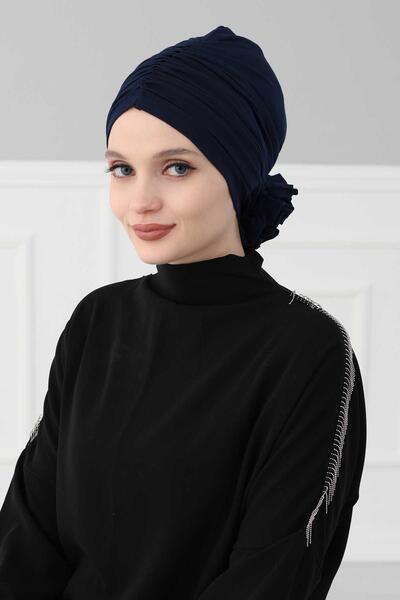 Aisha's Design Χτενισμένο βαμβακερό καπέλο με τριαντάφυλλα, B-21, Σκούρο μπλε