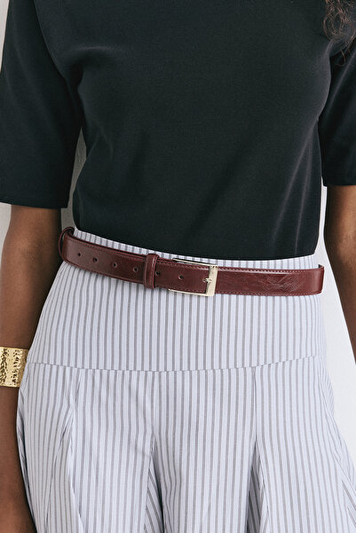 LUTVELIZADE Curea 2502 - Curea de damă roșu claret cu cataramă aurie în colț