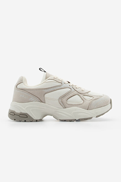 Marjin Kadın Sneaker Kalın Taban Bağcıklı File Detaylı Spor Ayakkabı Yuvez Bej