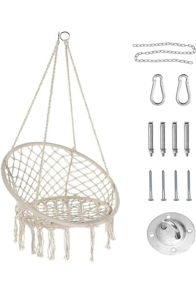 Eworld Boho Macrame Hammock Swing Chair with Hanging Kit, Indoor Outdoor Cotton Rope, 330 lbs