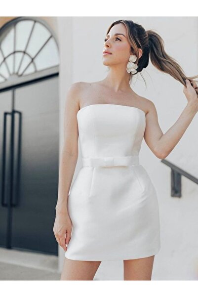 DADUCOLLECTİON Mini beyaz after party elbisesi