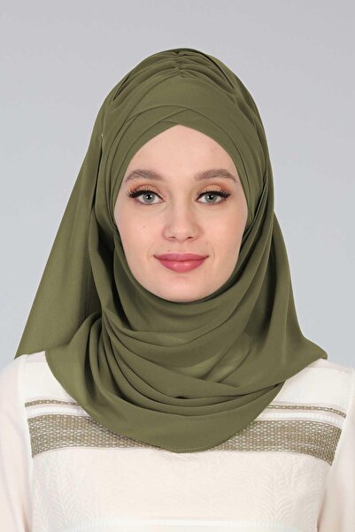 Ayşe Tasarım Cross Practical Chiffon Shawl, Cps-502, Cps-502, Khaki Green