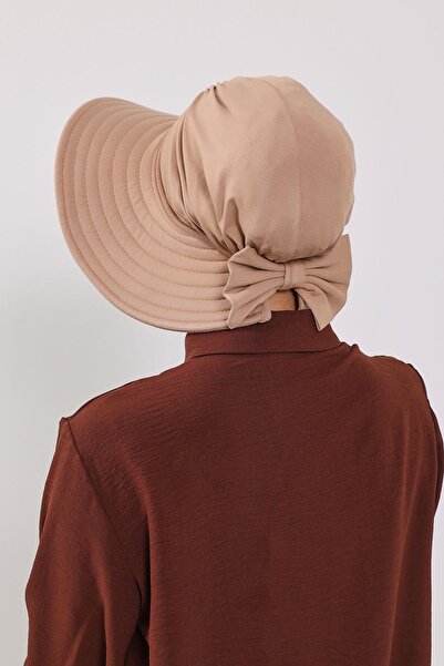 Aisha's Design Combed Cotton Bonnet Turban with Detachable Bow on the Back, S-4, Milk Coffee