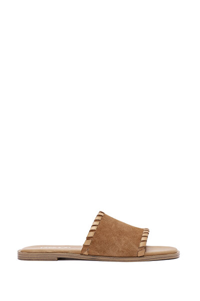 Derimod Women's Tan Suede Leather Slippers 25Sfd 152110