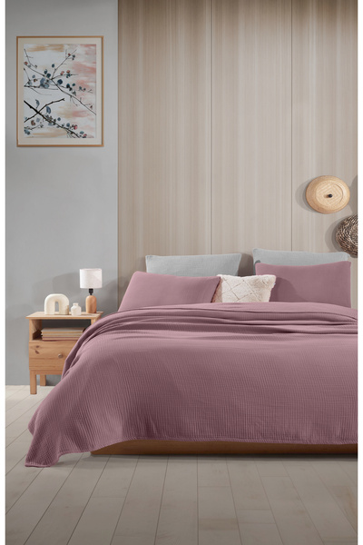 destinyhometex Plum XL Single Without Fringe 180 X 240cm Pique/Bedspread/1 Piece 50X70Cm Pillow 4 Layers 100% Cotton