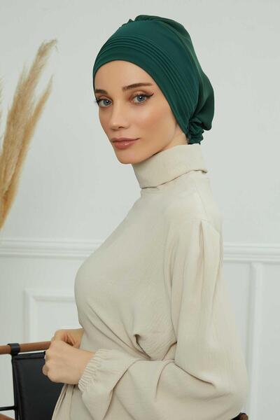 Aisha's Design Pleated Design Chiffon Ready-To-Wear Turban,Ht-31,Ht-31,Green