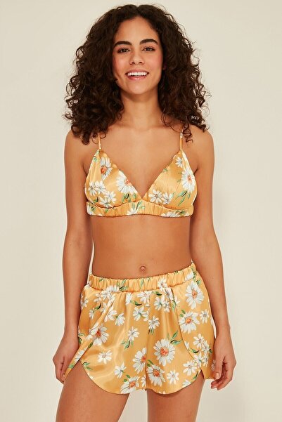 C&City 075 Kadın Saten Desenli Sütyen Şort Pijama Takımı K-16