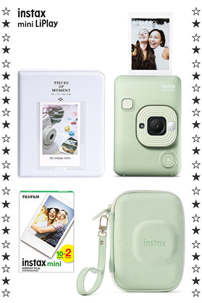 Fujifilm Instax mini LiPlay Matcha Green Fotoğraf Makinesi 20'li Film Albüm ve Çanta Hediye Seti