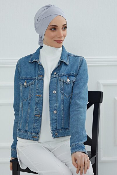 Aisha's Design Χτενισμένο βαμβακερό καπέλο με ζώνη, B-31, Γκρι