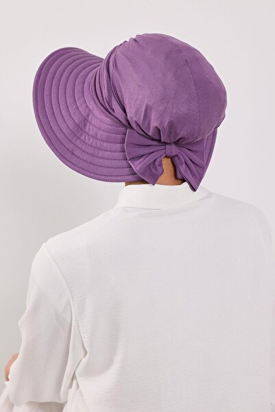 Aisha's Design Combed Cotton Bonnet Turban with Detachable Bow on the Back, S-4, Purple 2