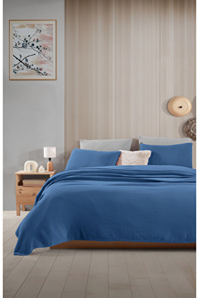 destinyhometex Royal Blue 4 straturi muselină 100% bumbac Xl cuvertură de pat fără franjuri/pique 180 X 240 cm