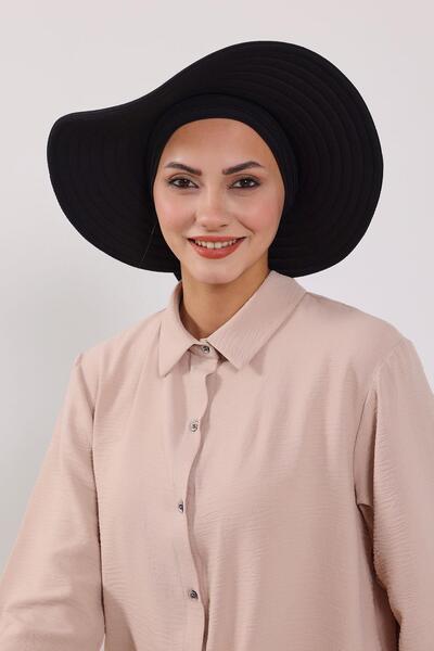 Aisha's Design Combed Cotton Bonnet Turban with Detachable Bow on the Back, S-4, Black