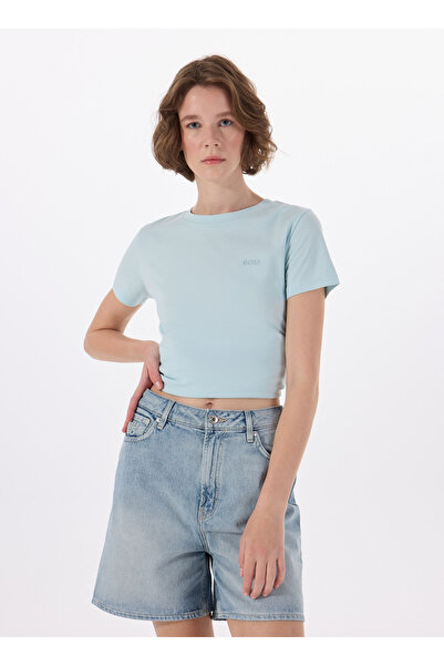 BOSS Bisiklet Yaka Düz Mavi Kadın T-Shirt 50506973