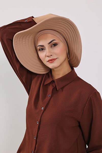 Aisha's Design Combed Cotton Bonnet Turban with Detachable Bow on the Back, S-4, Milk Coffee
