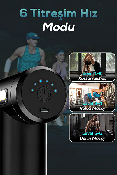 DEMPOWER Titreşimli Masaj Tabancası 4 Başlıklı Siyah 19x13cm