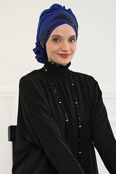 Aisha's Design Блискучий паєтковий спеціальний дизайн шифон готовий тюрбан, HT-47P, Saks - чорний