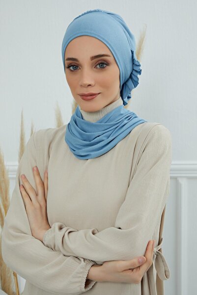 Aisha's Design Готова тюрбана з боковими воланами, ht-73, синя