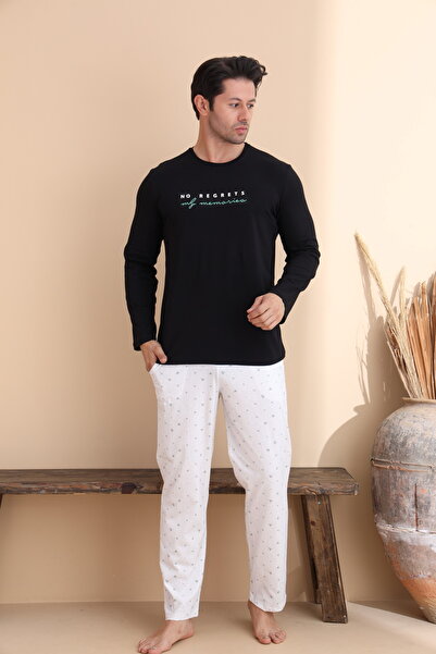 ELİTOL Σετ ανδρικές πιτζάμες μακρυμάνικο με μοτίβο μαύρο τρίγωνο