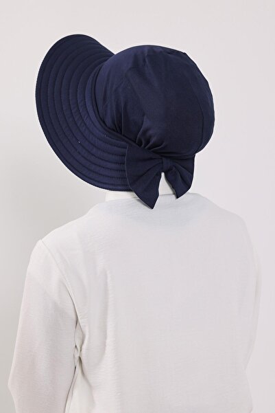 Aisha's Design Ninja Bone Turban with Detachable Bow on the Back, S-5, Navy Blue