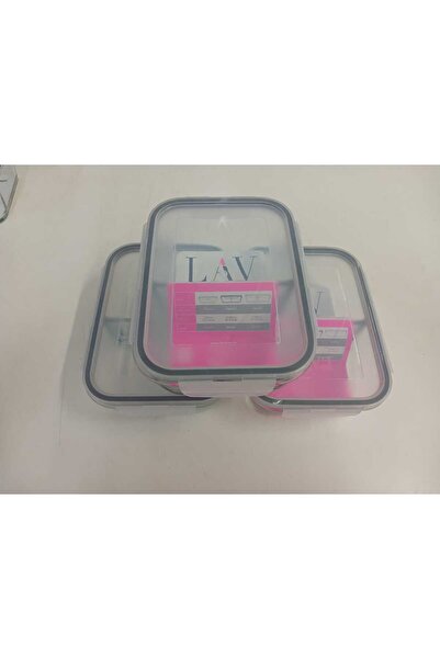 LAV Fresco Glass Lockable Two Compartment Rectangular Storage Container Set of 3 1700Cc Gray Lid Frs-299
