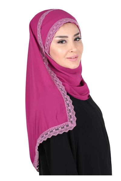 Ayşe Tasarım Πρακτικό σάλι από σιφόν με δαντέλα στις άκρες, cps-28, φούξια