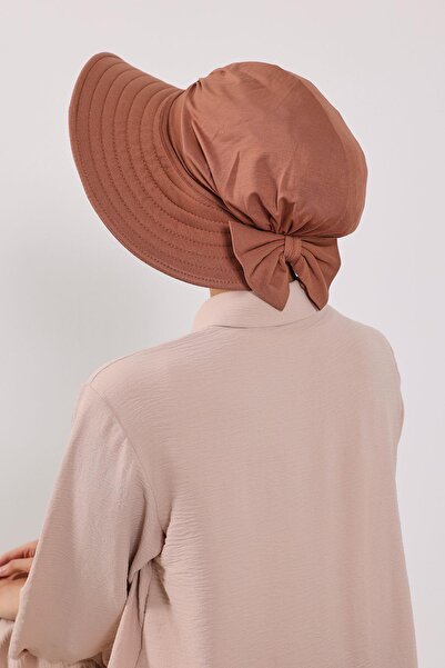 Aisha's Design Combed Cotton Bonnet Turban with Detachable Bow on the Back, S-4, Dark Brown