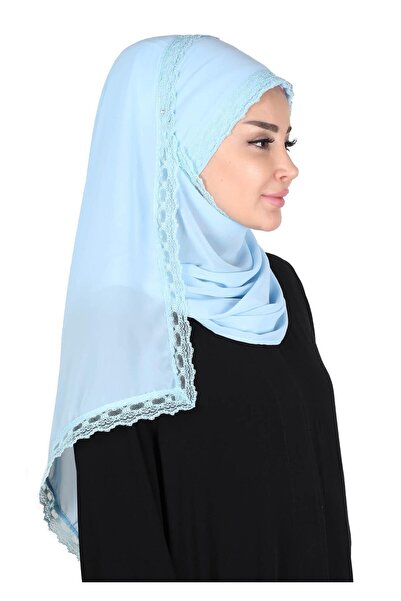 Ayşe Tasarım Practical Chiffon Shawl with Lace Edges, Cps-28, Baby Blue
