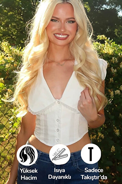 TAKIŞTIR Ανθεκτικό στη θερμότητα Μαλλιά Ημι-Μαγιό - 613 #   -πλατινένιο κίτρινο - κυματιστό - 60 εκ. - 110 γρ.