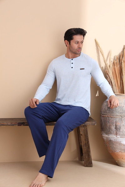 ELİTOL Σετ ανδρικές πιτζάμες με μακρυμάνικο μπλε μελανζέ