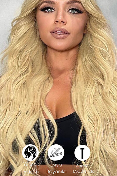 TAKIŞTIR Ανθεκτικό στη θερμότητα Μαλλιά Ημι-Μαγιό - 613 #   -πλατινένιο κίτρινο - κυματιστό - 60 εκ. - 110 γρ.