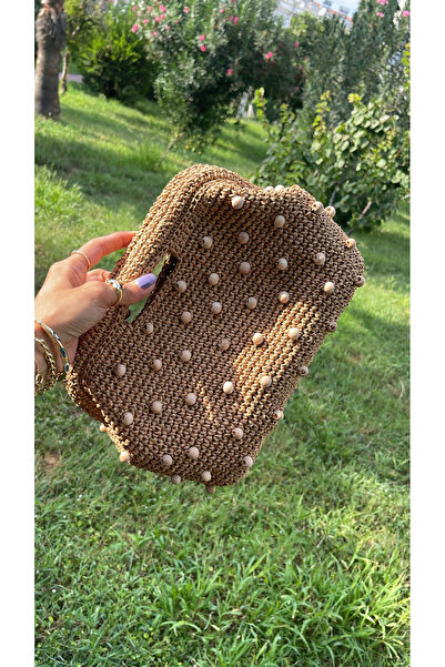 WOMANBAG EL YAPIMI AHŞAP BONCUK CLUTCH ;38x20cm