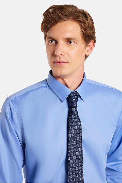 Tudors Erkek Slim Fit Non-Iron Pamuklu Doğa Dostu Ekoteks Belgeli Ütü Gerektirmez Mavi Gömlek