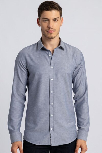 Tudors Modern Slim Fit Pamuklu Kolay Ütü Armürlü Erkek Gömlek