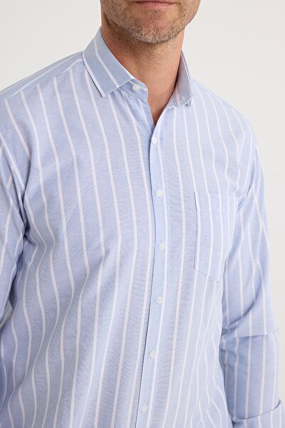 Tudors Erkek Regular Fit Klasik Kesim Pamuklu Kolay Ütü Çizgili Gömlek