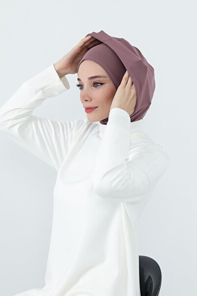 Aisha's Design Combed Cotton Women's Ready-Made Bonnet with Hood and Concealer Feature, B-89P, Dusty Rose