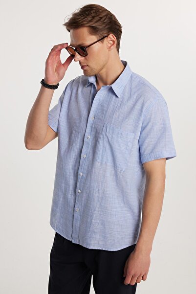Tudors Erkek Regular Fit Klasik Kesim Oversize %100 Pamuk Kısa Kollu Keten Do...